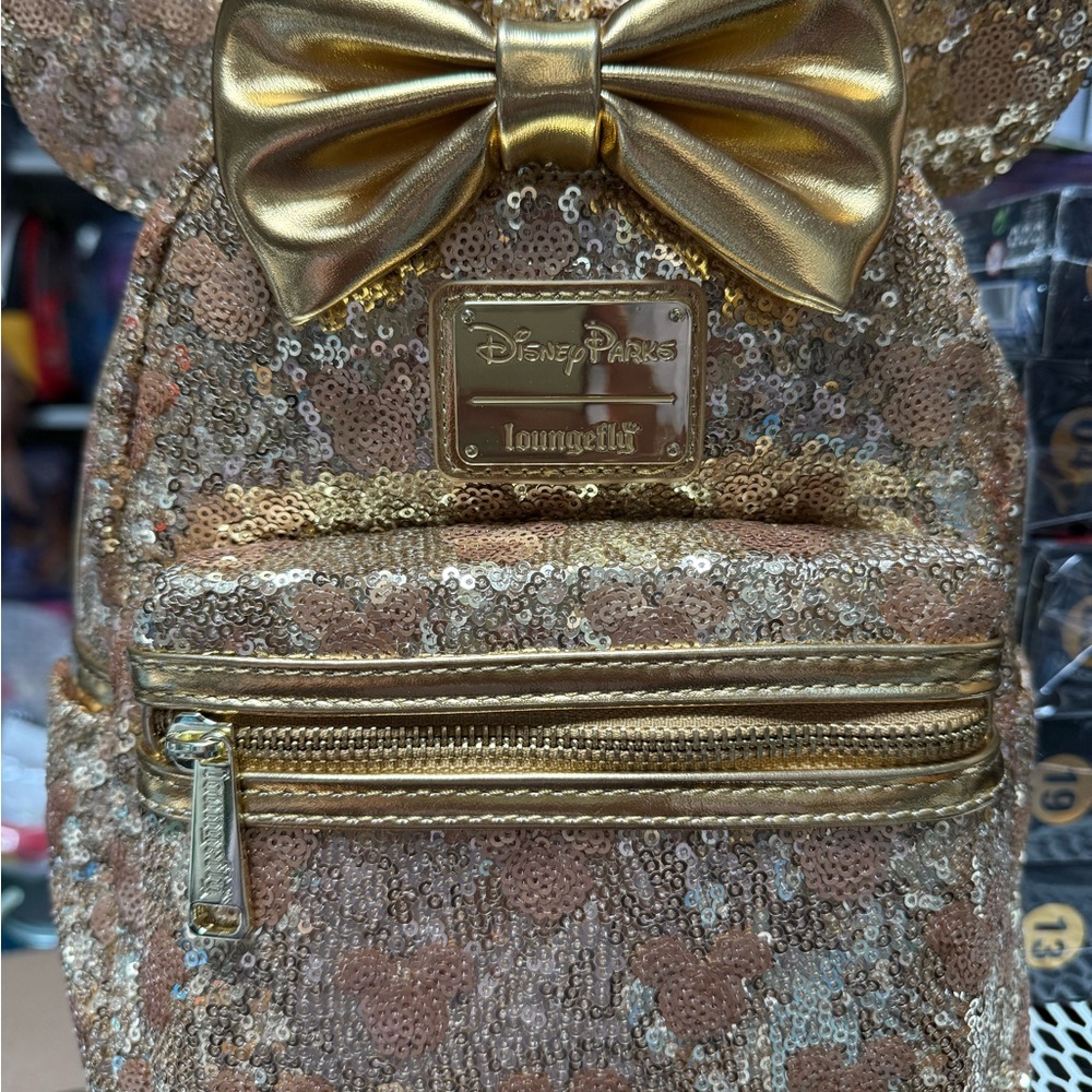 Minnie Mouse Gold Sequin Loungefly Mini Backpack